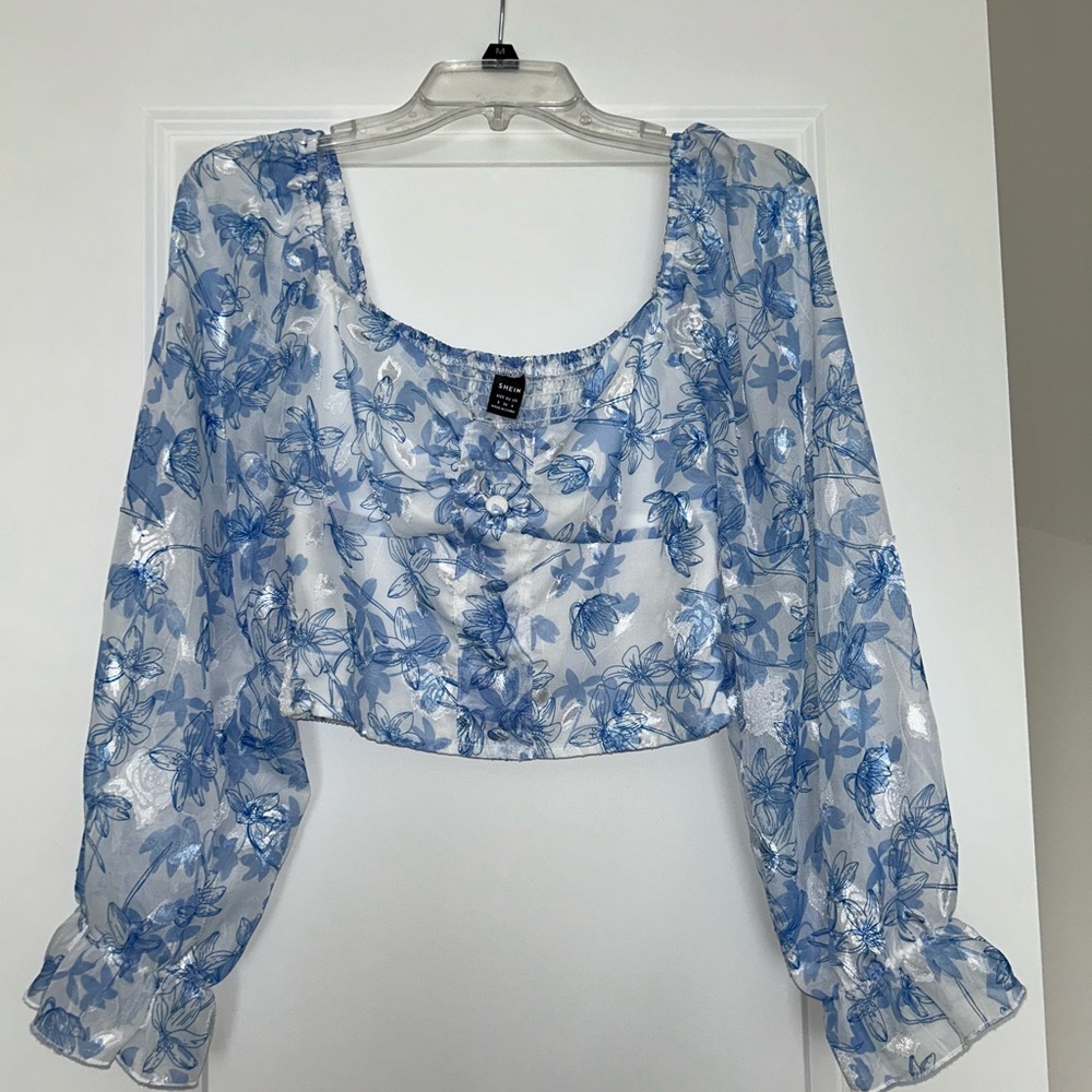 Blue and white Floral Blouse